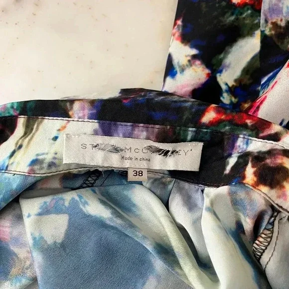 Stella McCartney Silk Abstract Multicolor Dress 3/4 Sleeve Button Front Size 6